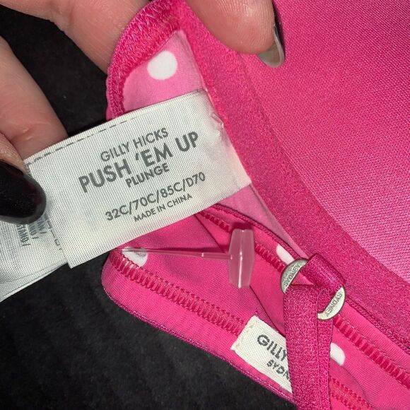 Gilly Hicks 32C BRA SET Victoria's Secret XS panty HOT PINK white lace Polka dot - Picture 6 of 6